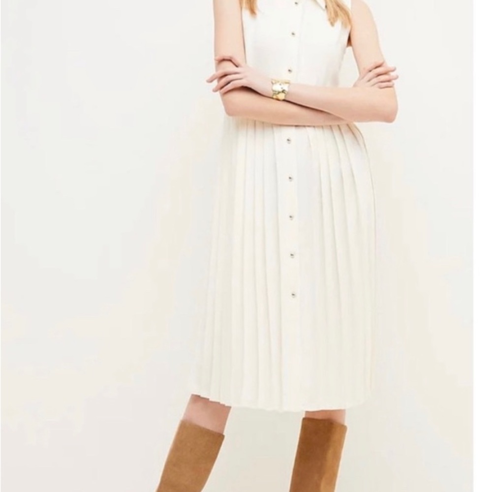 NWT Karen Millen Women's Size 6Tailored Pleated Sleeveless Shirt Dress Ivor